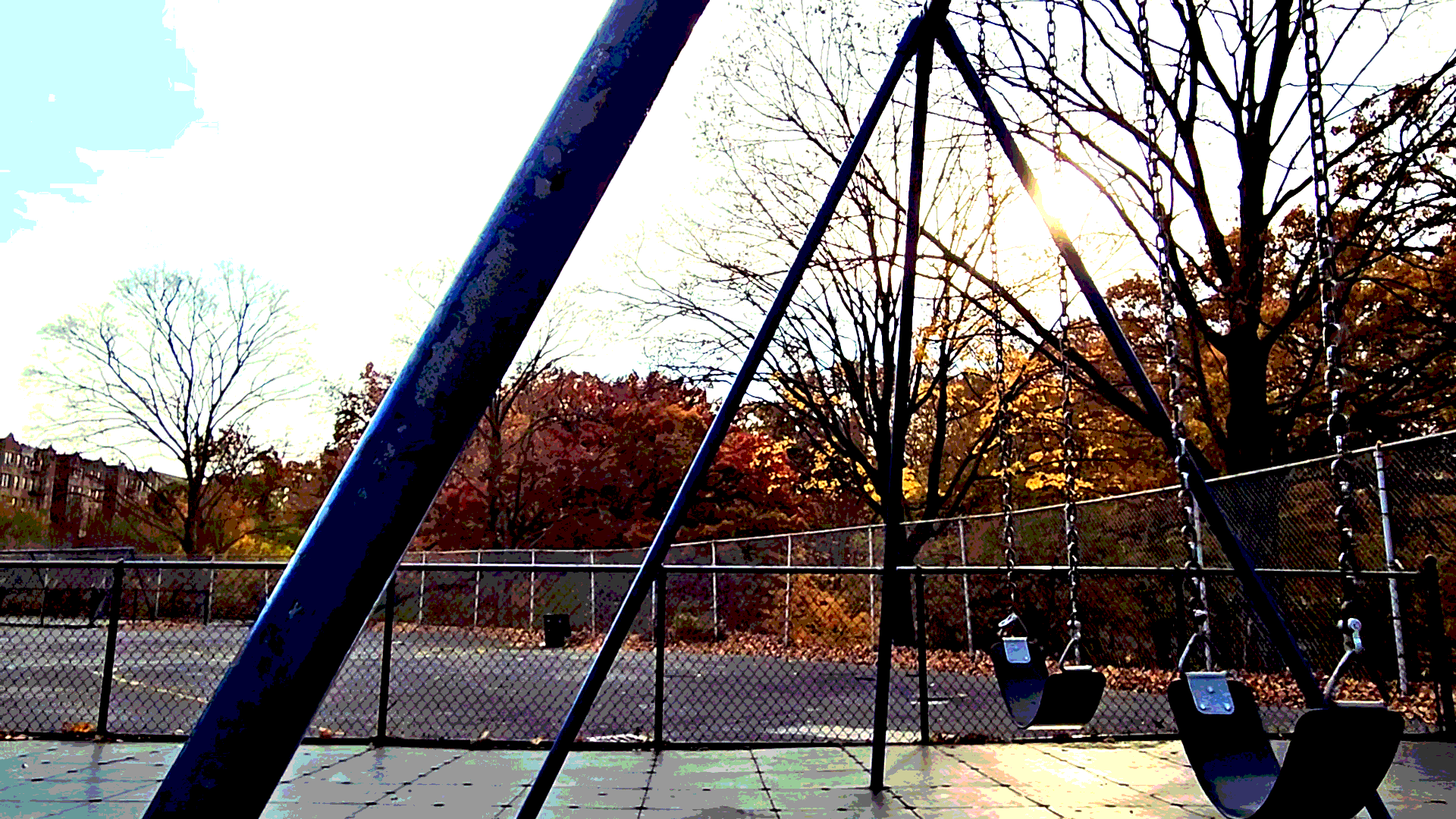 Photograph of swings in a public park